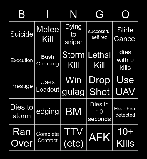 Big Puffer Warzone Bingo Card