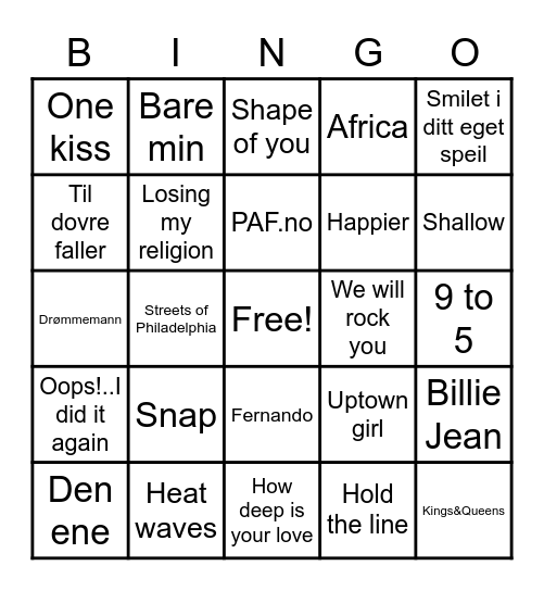 Musikkbingo Card