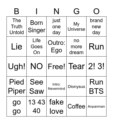 Bts Bingo Card