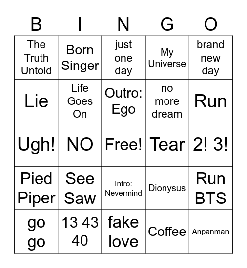 Bts Bingo Card