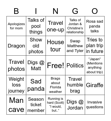 Panda House Bingo Card