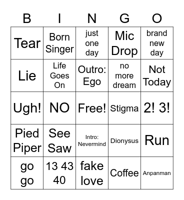 BTS 2022 - A Borahae Celebration! Bingo Card