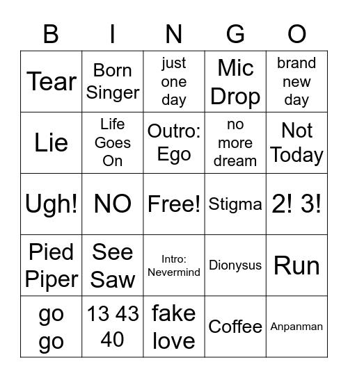 BTS 2022 - A Borahae Celebration! Bingo Card