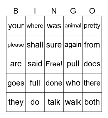 Trick Words Quarter One Bingo Card