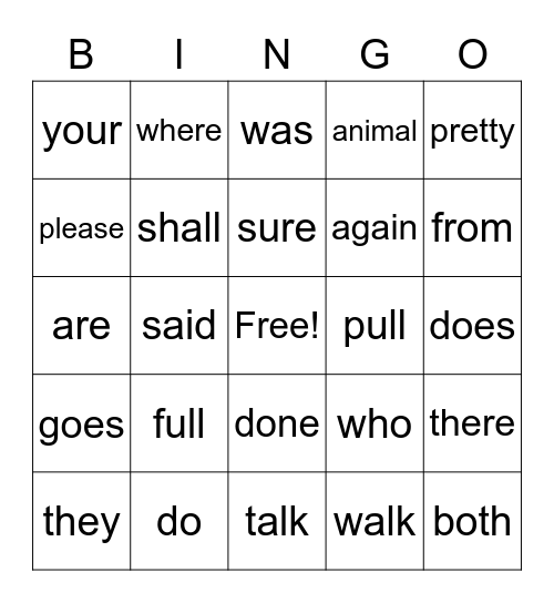 Trick Words Quarter One Bingo Card