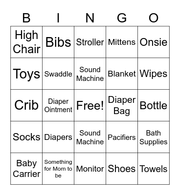 Baby Shower Gift Bingo Card