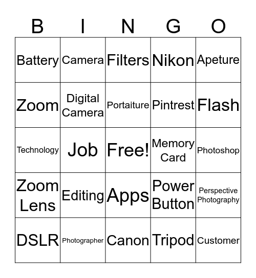 Photography Review  Bingo Card