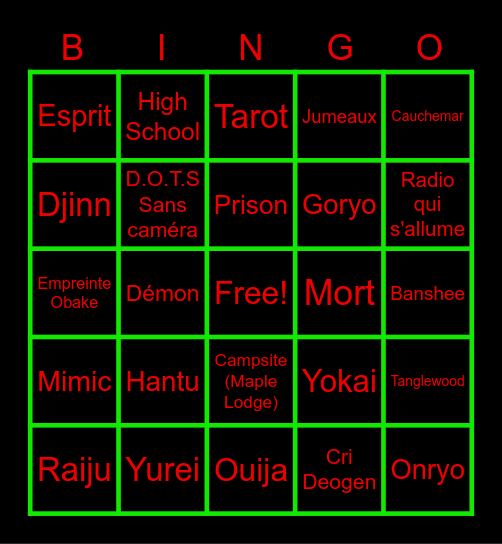 BINGO PHASMO Bingo Card