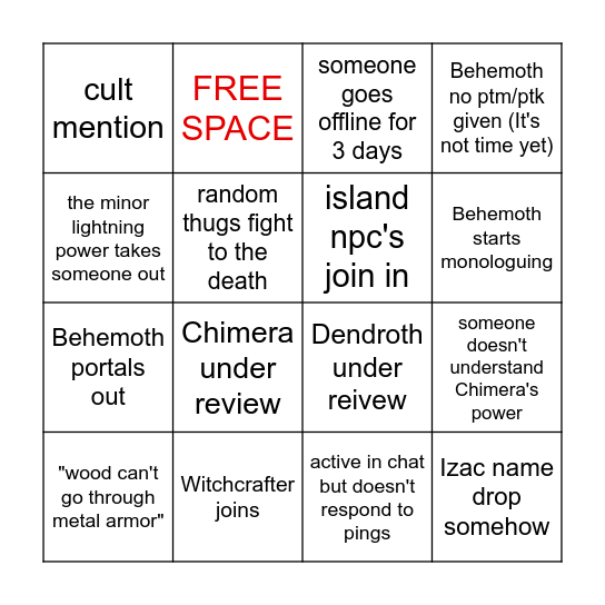 Island raid Bingo Card