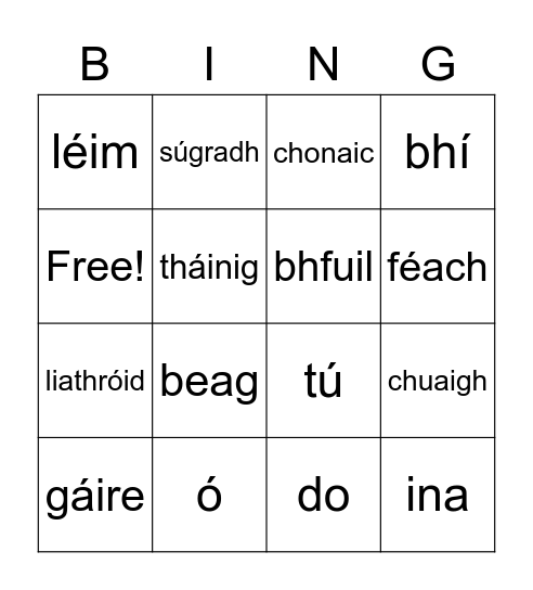 focail 41-50 Bingo Card