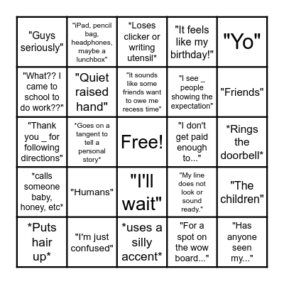 Ms. Martin-isms Bingo Card