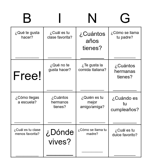 Bingo Interrogativo Bingo Card