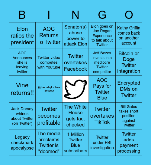@Elonmusk Twitter Bingo Starting 11/13/22 Bingo Card