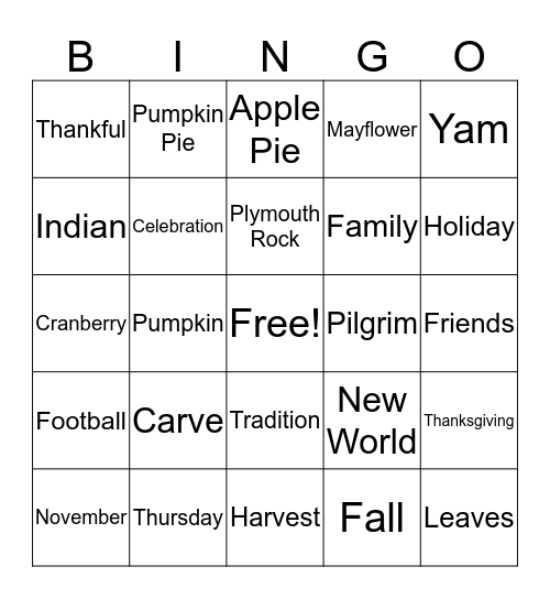 Thanksgiving Bingo Card