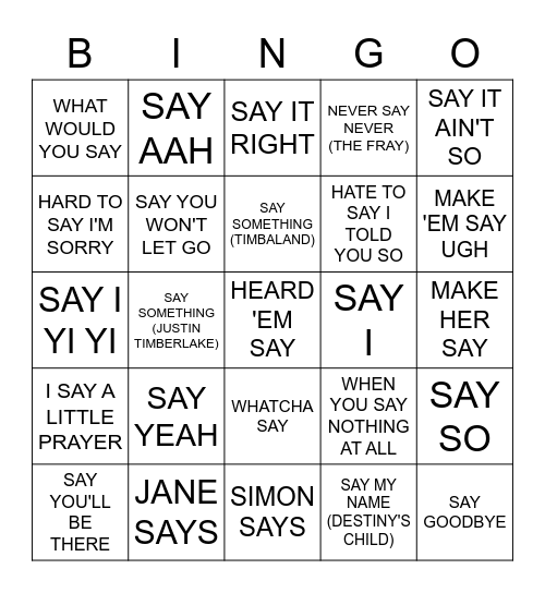 SAY Bingo Card