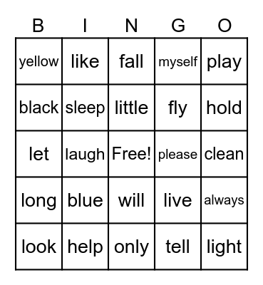 L Sight Word Bingo Card