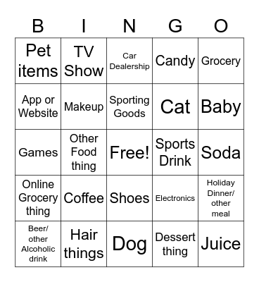 Christmas/ Thanksgiving Parade or Season Commercial Bingo Card