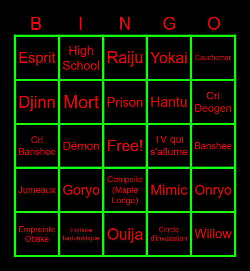 BINGO PHASMO Bingo Card