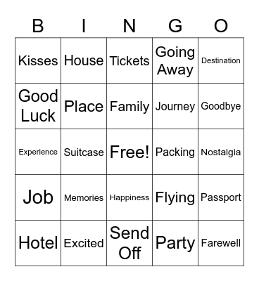 Bon Voyage Bingo Card