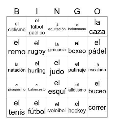 los deportes Bingo Card