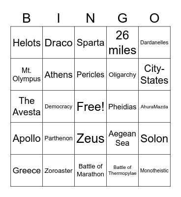 Ancient Greece and Persia Bingo Card