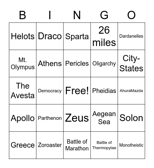 Ancient Greece and Persia Bingo Card