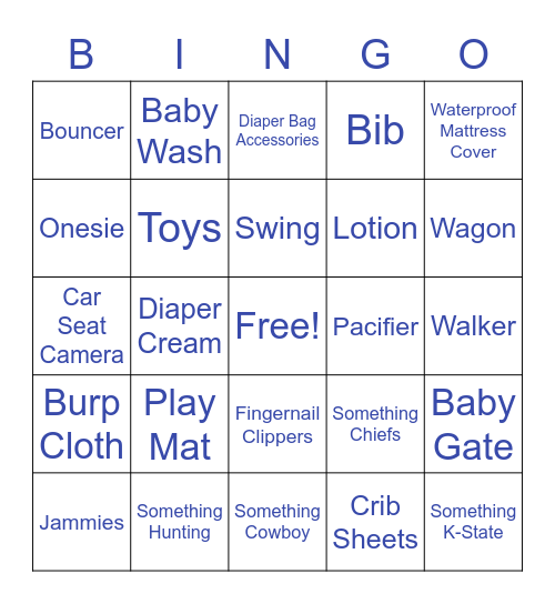 Baby Shower Gift Bingo Card