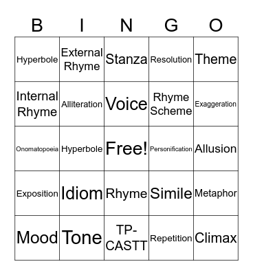 Figurative Language Bingo Card