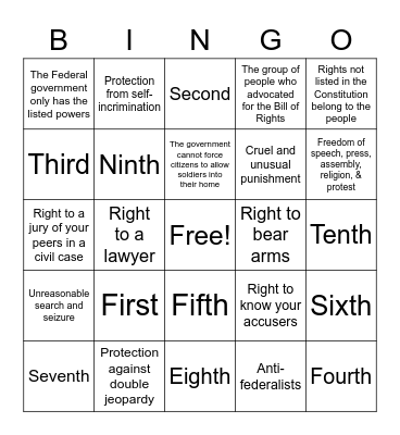 Bill of Rights Bingo Card