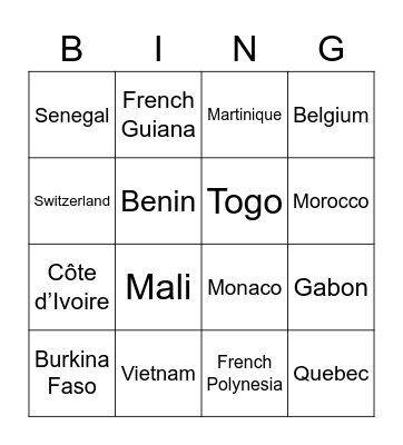 Francophone World Fun Facts! Bingo Card