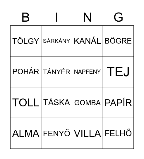 BETŰ BINGO Card