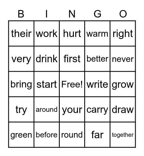 R Sight Word Bingo 2 Bingo Card