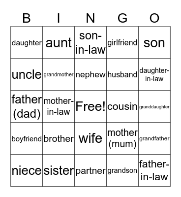 FAMILY MEMBERS Bingo Card