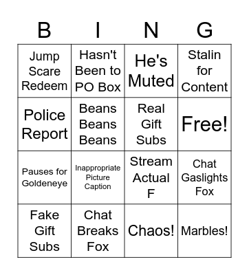 Comedy Fox Chat Bingo Card