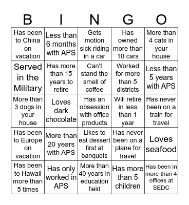SEDC Bingo Card