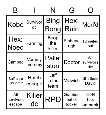 DBD Survivor Bingo Card