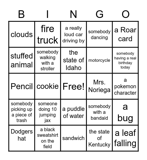 RECESS BINGO! Bingo Card