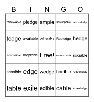 Untitled Bingo Card