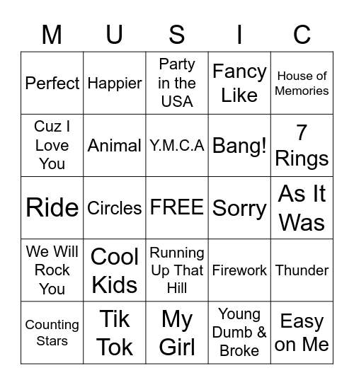 Music Bingo Card