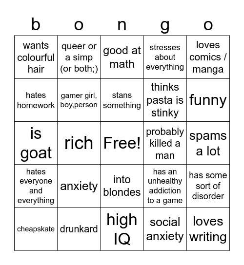 T C P G and S bongo game by tokyo Bingo Card