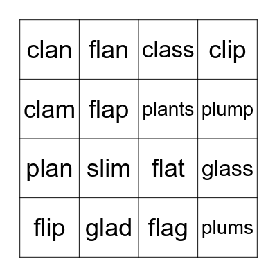 CVCC L Blends Bingo Card