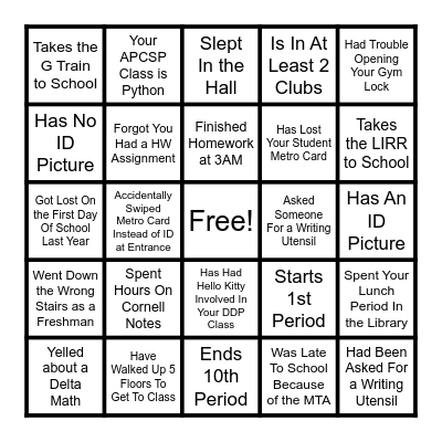 Brooklyn Tech Sophomore Bingo Card