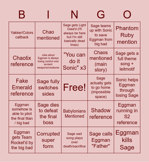 Final Island Bingo Card