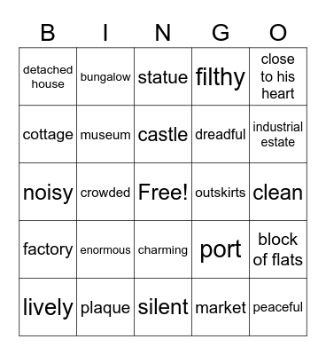 B1+ Unit 3 Cityscapes Bingo Card