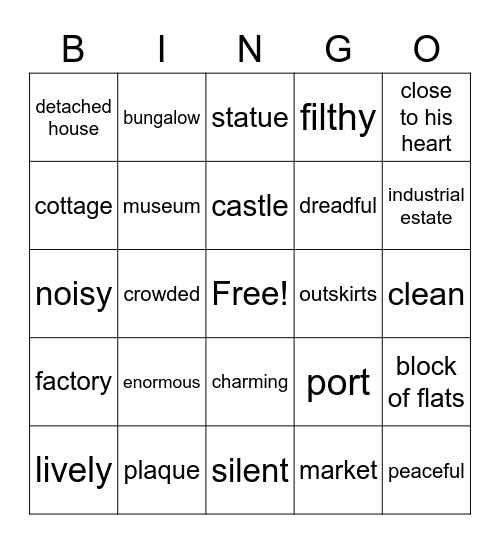 B1+ Unit 3 Cityscapes Bingo Card