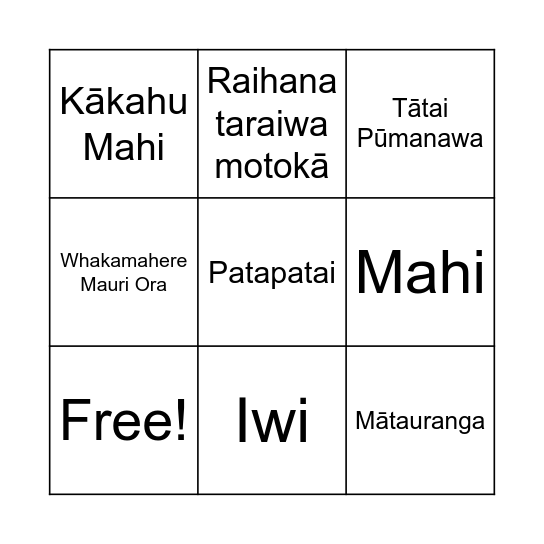 Te Hoe Ākau Bingo Card