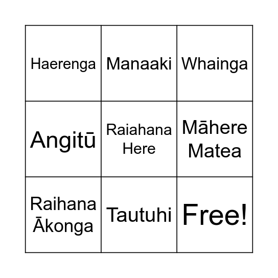 Te Hoe Ākau Bingo Card