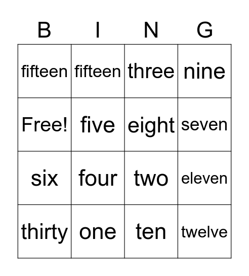 time number 1~12,15,30 Bingo Card