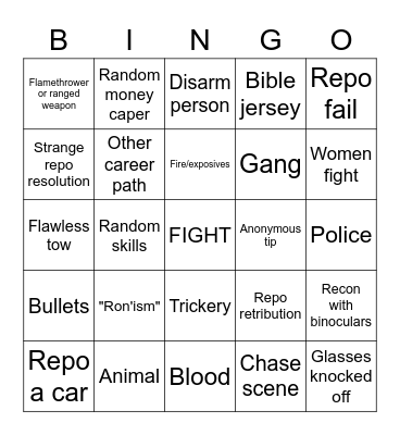 Lizard Lick Bingo Card