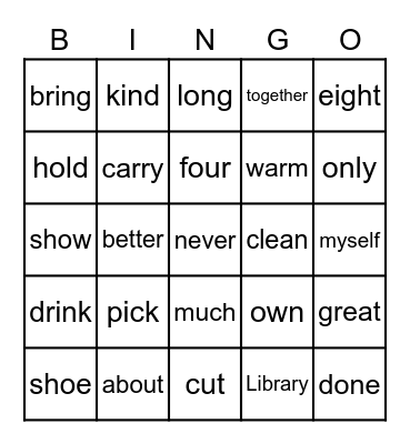 Library Bingo Card